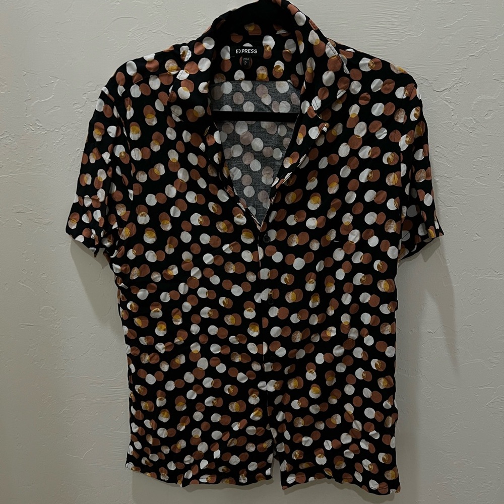 Express Men's Black Shirt with Multicolor Polka Dots